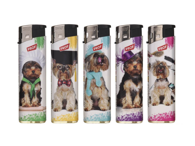 Elektrofeuerzeuge "FUNNY DOGS", 5-fach sortiert, 50er Display