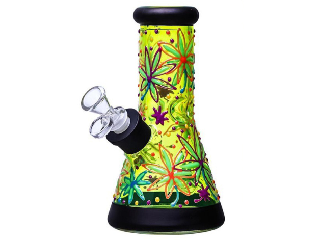 Glasbong "yellow flower" transp; Höhe 20 cm; Ø 4 cm; Schliff 18er