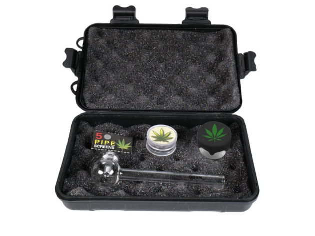 Reise-Pfeifenset (Grinder, Pfeife, Siebe) inkl. Tasche