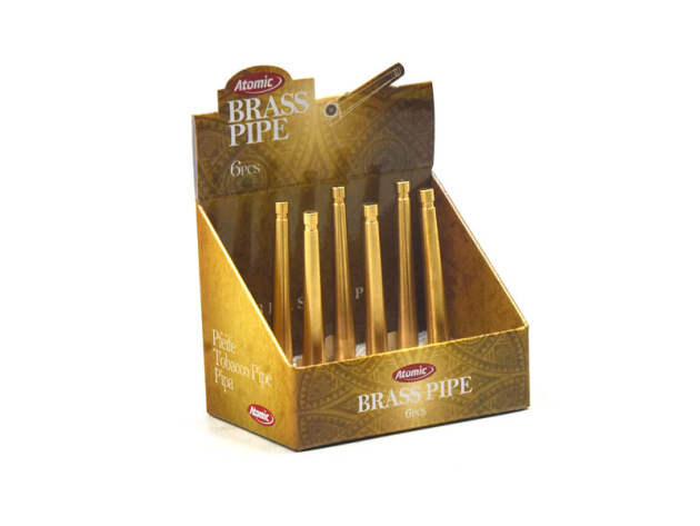 Handpfeife "Messing", 9 cm, 2 in 1 und Zigarettenroller, 6er Display