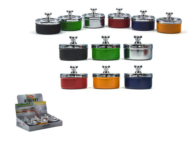 Drehaschenbecher "Teddy" versch. Farben, 9,5 cm, 6er Display