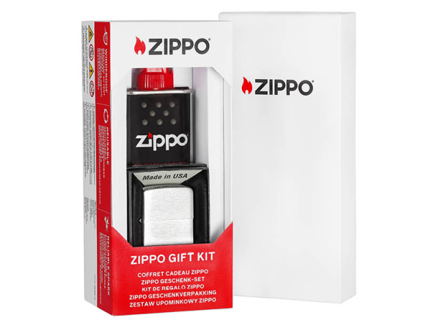 Geschenkebox inkl. 1 Zippo Chrome Gebürstet & 1 Zippo Benzin 125 ml