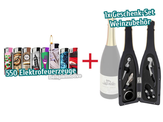 550 Elektrofeuerzeuge + Geschenk-Set Weinzubehör GRATIS
