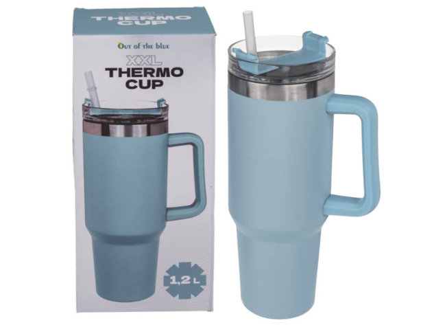 XXL-Thermobecher, blau, 1,2 Liter, inkl. Strohhalm, UVP: 19,99 Euro