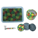 Handpfeifen-Set "Reggae Leaves", mit Pfeife, Grinder, Aschenbecher und Tray