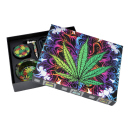 Handpfeifen-Set "Reggae Leaves", mit Pfeife, Grinder, Aschenbecher und Tray