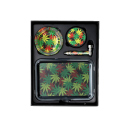 Handpfeifen-Set "Reggae Leaves", mit Pfeife, Grinder, Aschenbecher und Tray