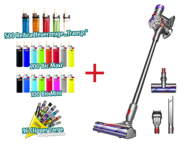 Aktion - 896 Feuerzeuge + Dyson V8 ADVANCED Akku-Staubsauger