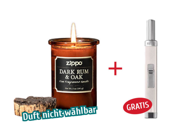 1x ZIPPO Duftkerze im Glas, 3-fach sortiert + 1x Zippo Stabfeuerzeug - Messing