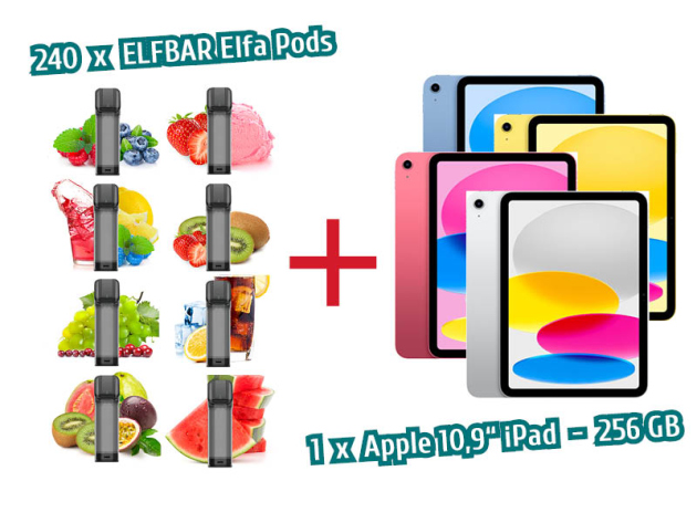 AKTION Apple 10,9" IPad - Wi-Fi - 256 GB + 240x ELFA Pods (2er-Set) 20mg