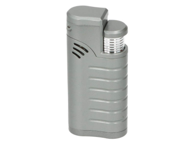 Zigarrenfeuerzeug "Silber Rillen", 3er Jet-Flame, mit Bohrer