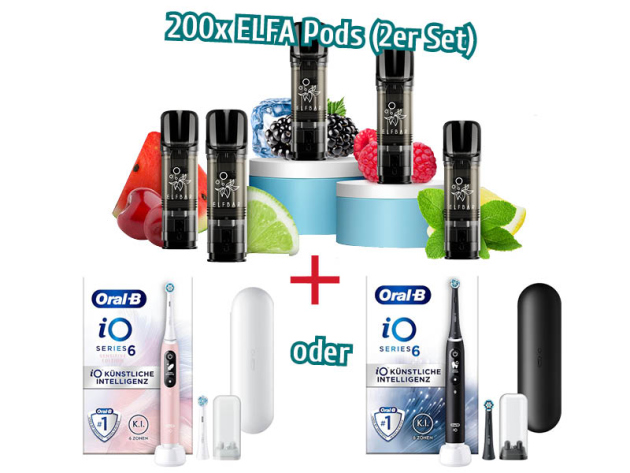 Aktion 200x ELFBAR ELFA Pods (2er Set) mit Nikotin + Oral-B iO Series 6 pink oder schwarz GRATIS