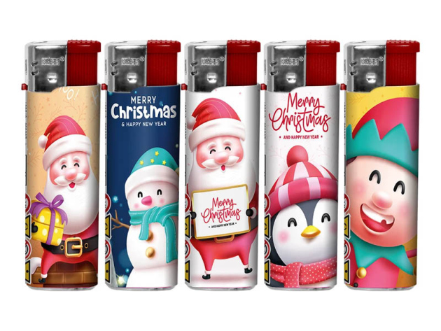 Elektrofeuerzeuge "Merry Christmas" 5-fach sortiert, 50er Display