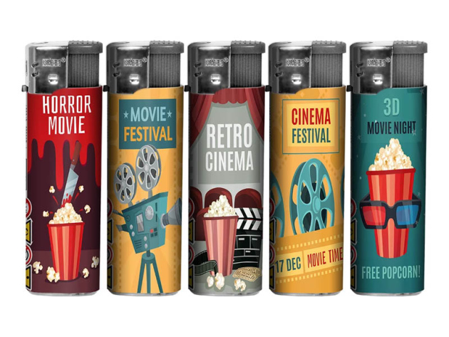 Elektrofeuerzeuge "Cinema" 5-fach sortiert, 50er Display