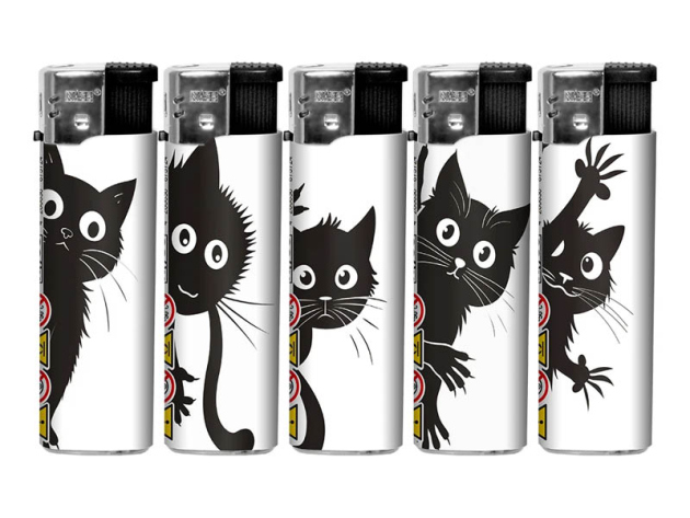 Elektrofeuerzeuge "Cat-Lovers" 5-fach sortiert, 50er Display