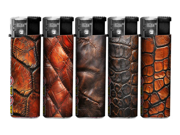 Elektrofeuerzeuge "Natural Leather" 5-fach sortiert, 50er Display