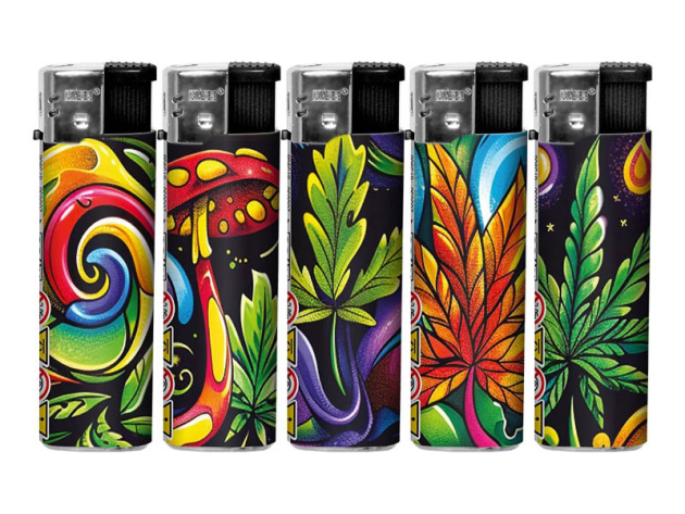 Elektrofeuerzeuge "Weed Garden" 5-fach sortiert, 50er Display