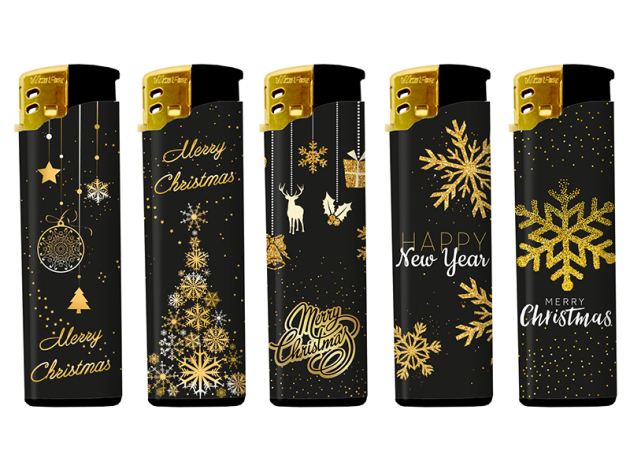 Elektrofeuerzeuge "MERRY CHRISTMASS"; 5-fach sortiert; 50er Display