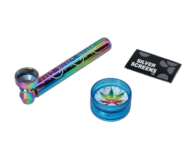 Handpfeifen-Set "Rainbow", mit Pfeife, Grinder und Siebe