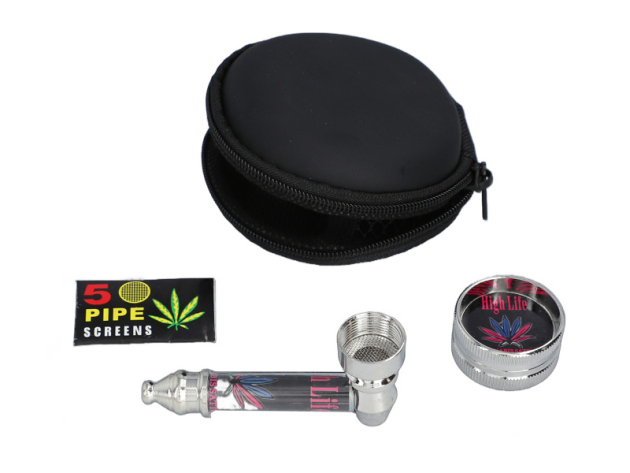 Handpfeifen-Set, mit Pfeife, Grinder, Siebe und Aufbewahrungstasche