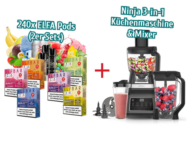 Aktion - 240x ELFBAR ELFA 2er Pod-Sets mit Nikotin + Ninja 3-in-1 Küchenmaschine & Mixer mit 5 Programmen