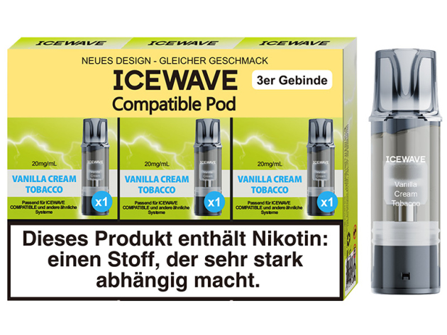 ICEWAVE 3 in 1 Pod - Vanilla Cream Tobacco (Vanille,Tabak) - 20mg - 3er Set