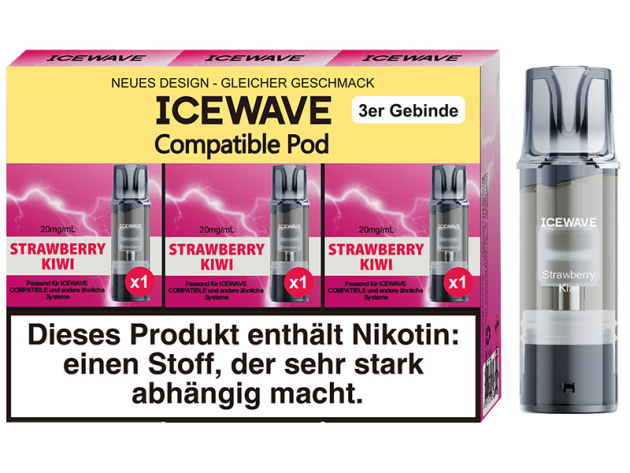 ICEWAVE 3 in 1 Pod - Strawberry Kiwi (Erdbeere, Kiwi) - 20mg - 3er Set