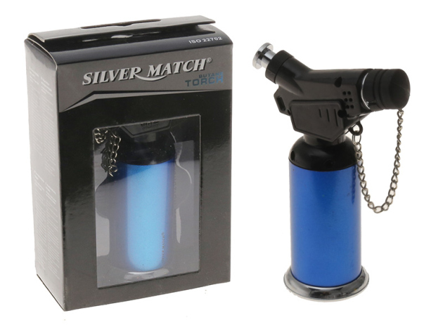 Sturmfeuerzeug "Metall" blau, Butane Torch Flamme; 6er Display