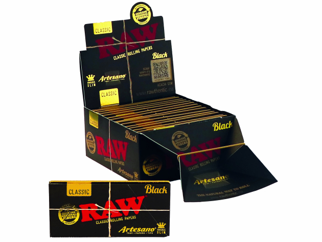 RAW Artesano Black King Size Slim, 15 Hefte je 32 Blatt + Tips + Drehunterlage