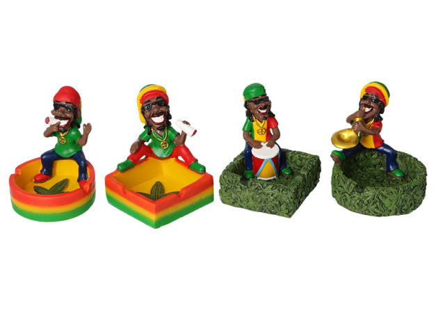 Aschenbecher "Polyresin Rasta"; 4-fach sortiert; Ø 9 cm; Höhe 9 cm; 4er Set