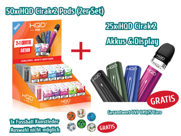 Aktion L Cirak 2 - 50x Pods (2er Sets) mit Nikotin & 25x Akkus + Fussball GRATIS