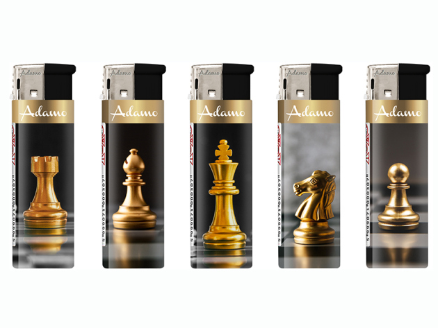 Elektrofeuerzeuge "GOLD CHESS", 5-fach sortiert, 50er Display