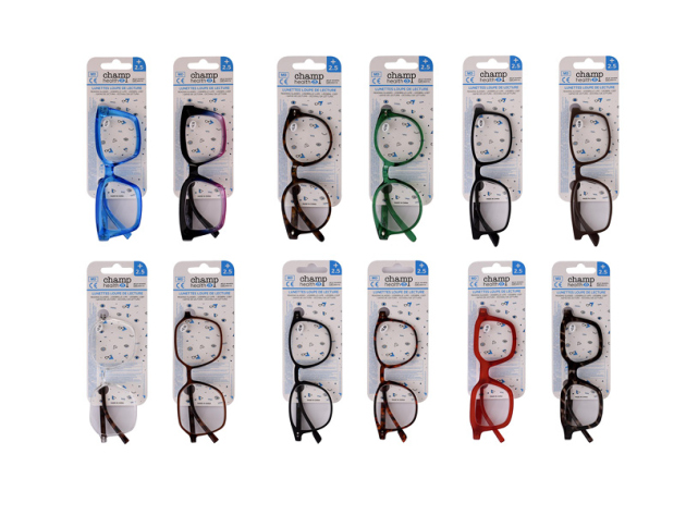 Lesebrillen, +2,5, versch. Farben und Modelle, 12er Display