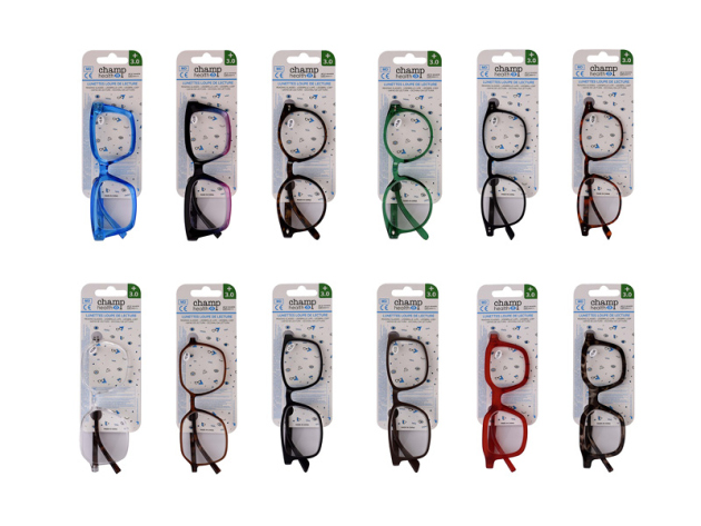 Lesebrillen, +3,0, versch. Farben und Modelle, 12er Display