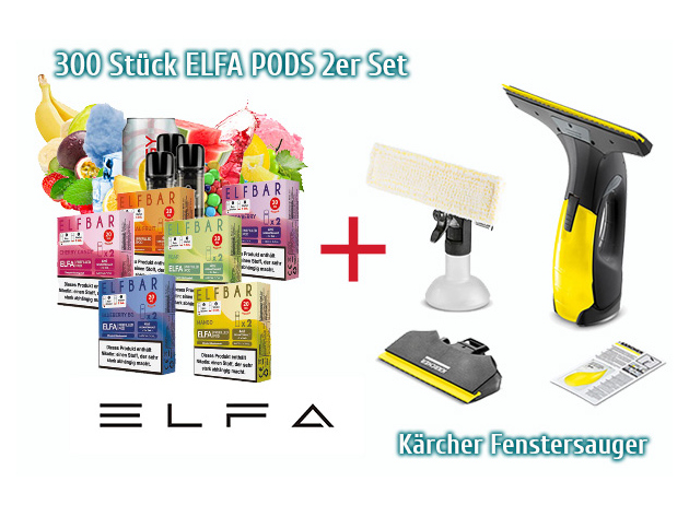 Aktion 300 x ELFA Pods 2er-Set; 20 mg Nikotin + Kärcher Akku Fenstersauger