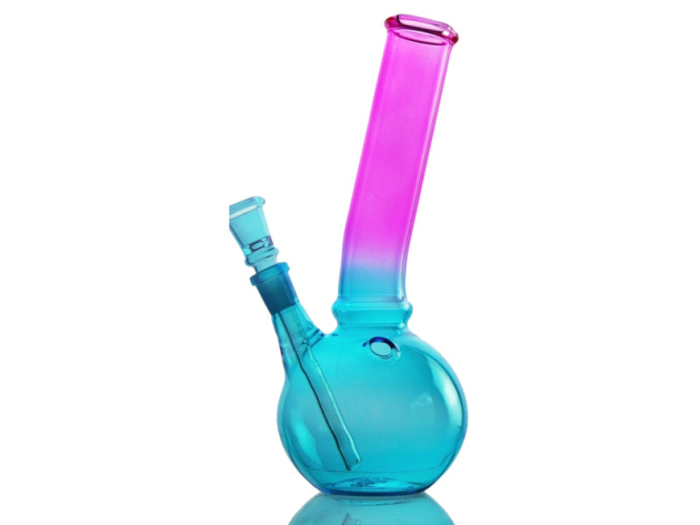 Glasbong "Blau-Rosa", Höhe 24 cm, Schliff 14,5