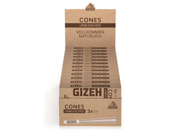 Gizeh Unbleached Cones +Tip, 3 Stück je Pack, 24er Display