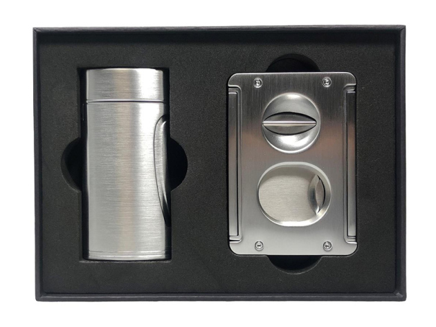 Zigarrenfeuerzeug "Tycoon" silber/chrom, Doppel-Jet-Flame, mit Cutter 3-fach
