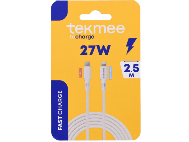 Tekmee Ladekabel, 2,5m; Type-C auf Lighting, 27W, weiß