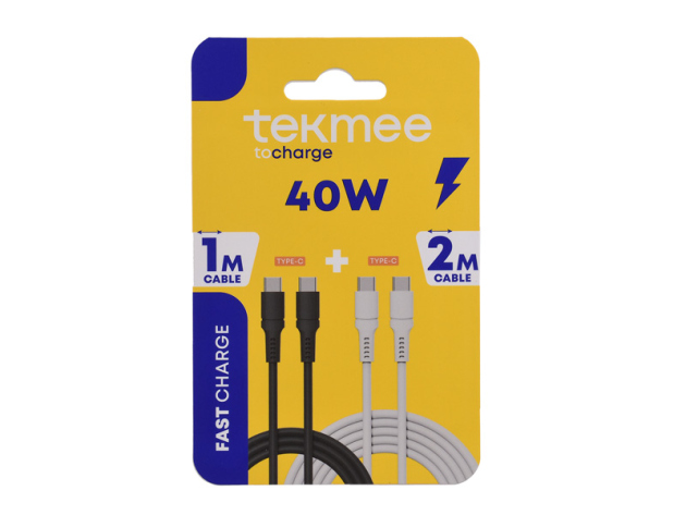 Tekmee Ladekabel-Set, 1m+2m; Type-C auf Type-C, 40W, schwarz und weiß