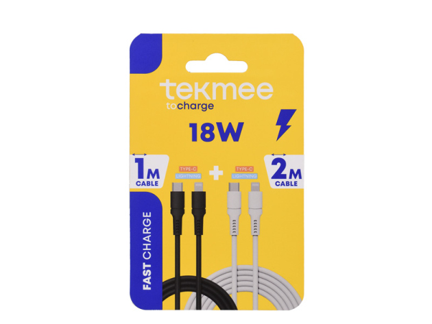 Tekmee Ladekabel-Set, 1m+2m; Type-C auf Lighting, 18W, schwarz und weiß