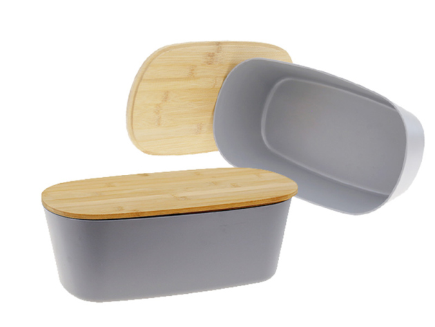 Brotkasten grau mit Holzdeckel aus Buchenholz, 35 x 20 x12 cm; UVP: 24,95 Euro