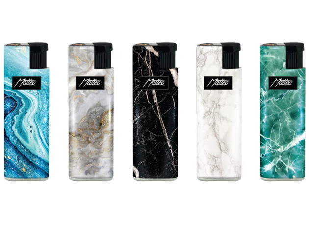 Sturmfeuerzeuge "Marble" Metallhülle und Logo, 25er Display