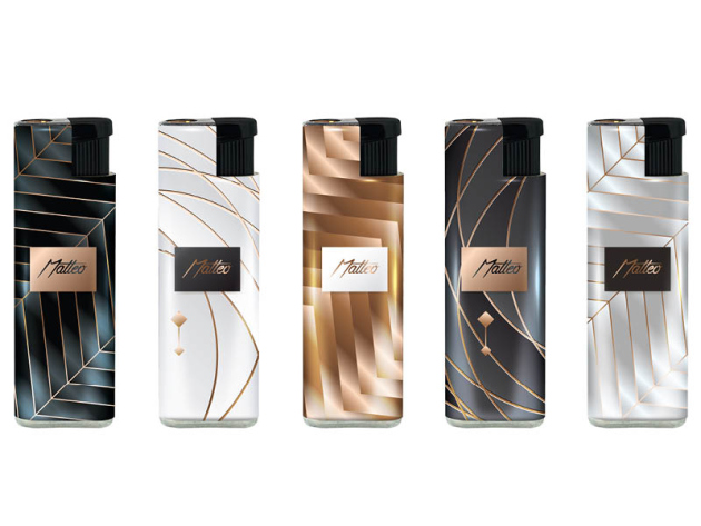 Sturmfeuerzeuge "Luxury" Metallhülle und Logo, 25er Display