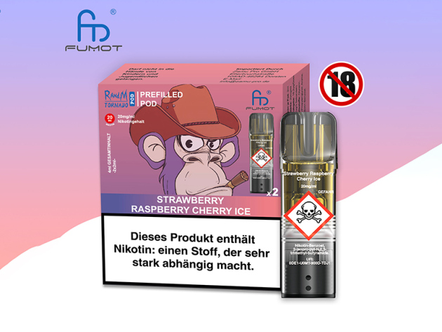 RandM Tornado Prefilled Pod - Strawberry Raspberry Cherry Ice (Erd-u. Himbeere, Kirsche, Eis) - 20mg - 2er Set
