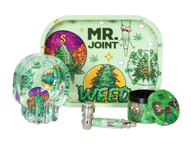 Raucher-Set "Mr. Joint" (Pfeife-Grinder-Tray-Aschenbecher)