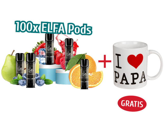 1# Aktion 100x ELFBAR ELFA Pods (2er Set) mit Nikotin +  Becher "I love Papa" GRATIS