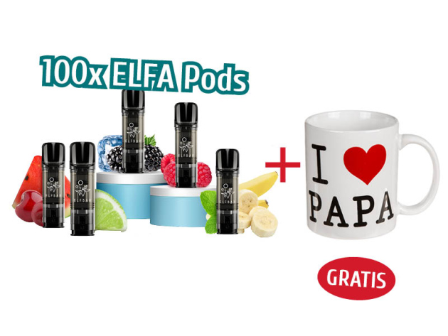 3# Aktion 100x ELFBAR ELFA Pods (2er Set) mit Nikotin +  Becher "I love Papa" GRATIS