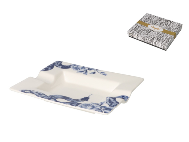 Zigarrenaschenbecher "Weiß/Blau" Keramik, 2 Ablagen, 20,5x17,5x3,5cm