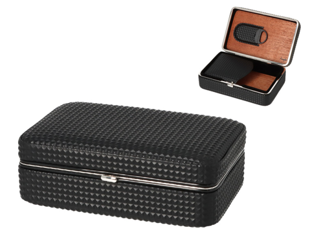 Reisehumidor Diamond schwarz mit Cutter, 19x12,5x7cm